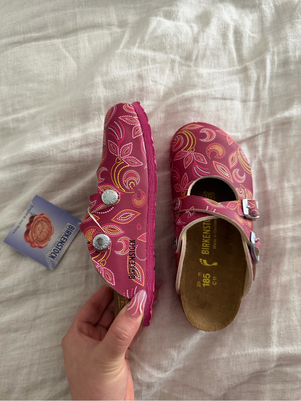 NEW Birkenstock Kids' Pink Patterned Mary Jane Clogs with Buckle